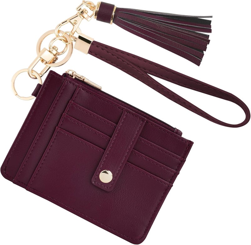KNGITRYI Small Wristlet Wallets for Women RFID Credit Card Holder Wallet Keychain Wristlet Wallet Credit Card Wallets for Women (Wine Red) - Image 1